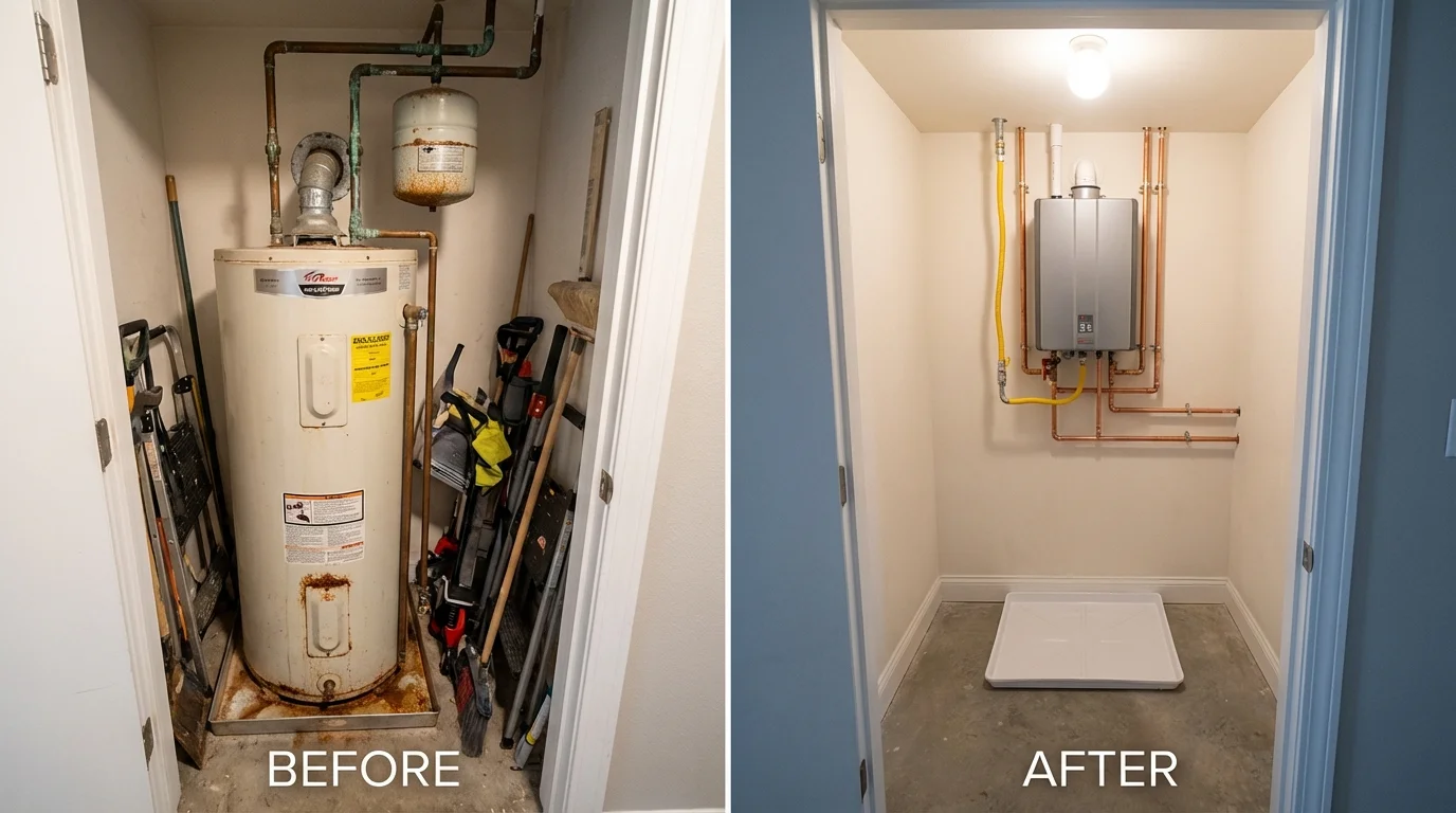 Tank water heater versus wall-mounted tankless unit comparison for Atkinson, NH homeowners